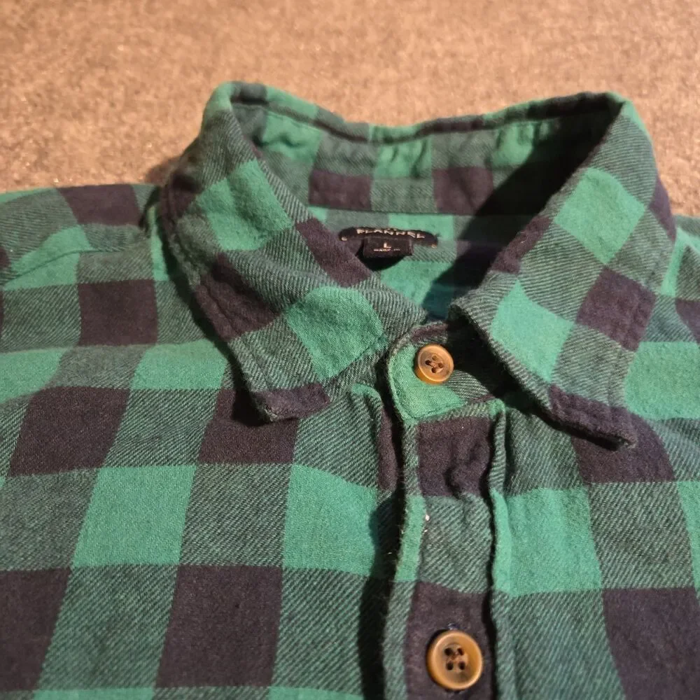 J.Crew Flannel Shirt Mens Large Green Plaid Long Sleeve Button Up Casual Pocket